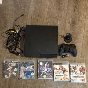 Sony PS3 with Controller, Head set, and 5 Games